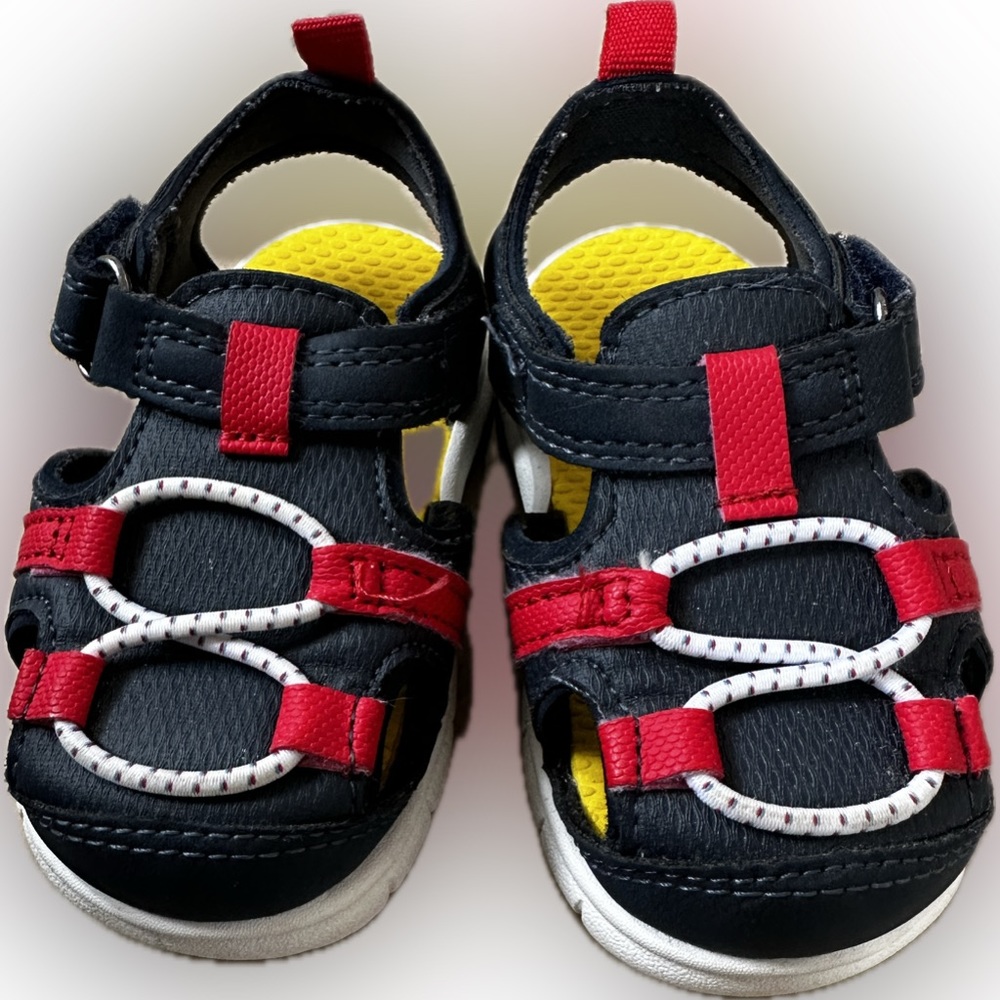Carters Just One You Early Walker Sandals Sz 4 red and navy with Velcro straps